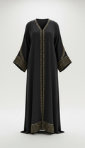 Charcoal Black Crepe Abaya with Gold Detailing
