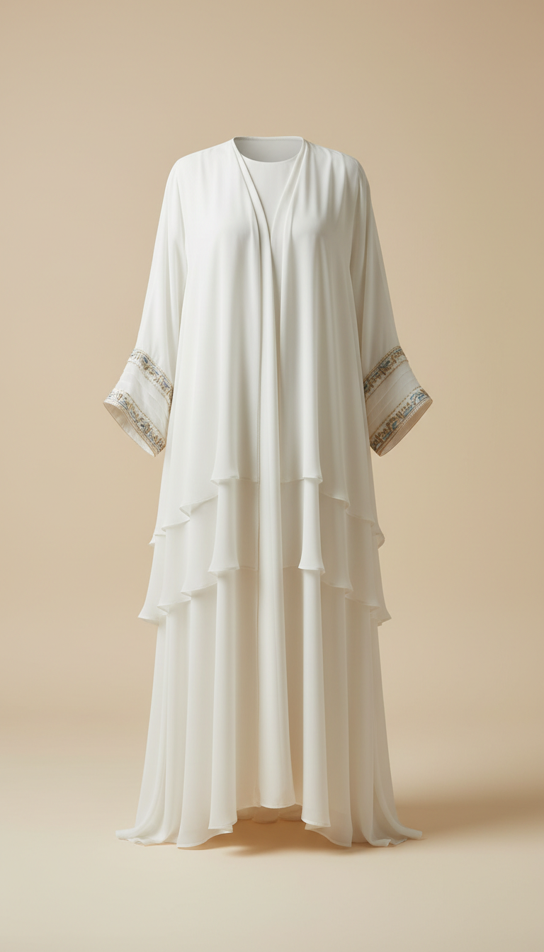 Porcelain White Chiffon Abaya with Soft Layering