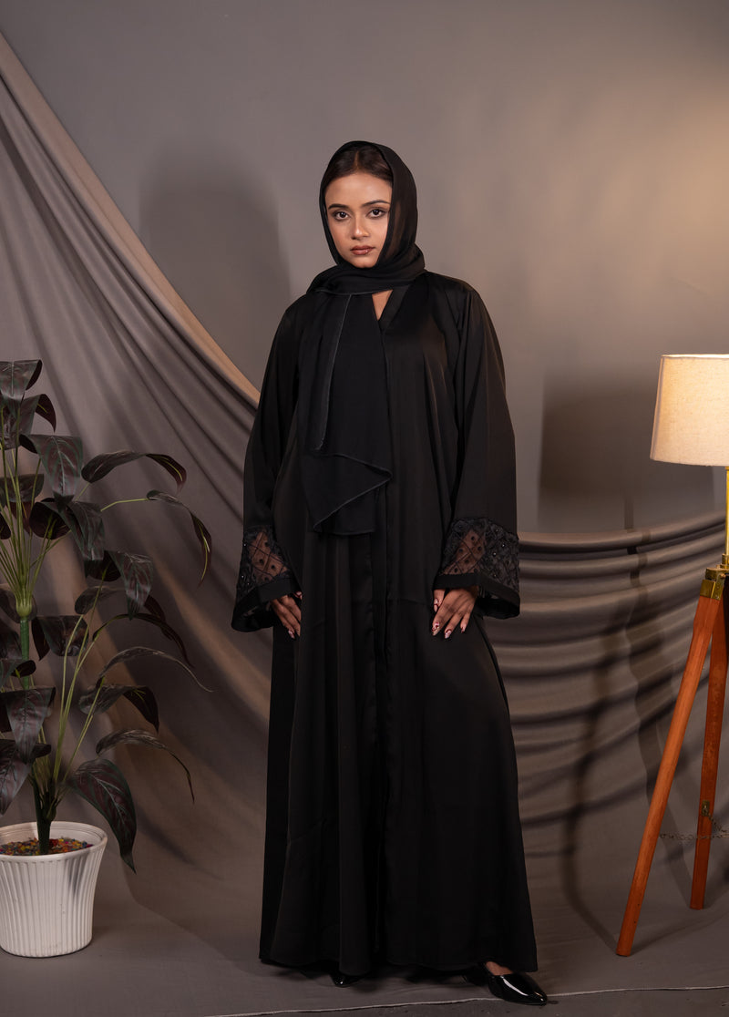 Soft Sand Crepe Abaya with Geometric Lines