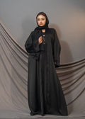 Elysia Black Abaya – Embellished Front & Sleeve Detail