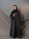 Bloom Abaya – Black Floral Textured Button Detail