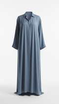 Dusty Blue Silk Abaya with Tailored Drape