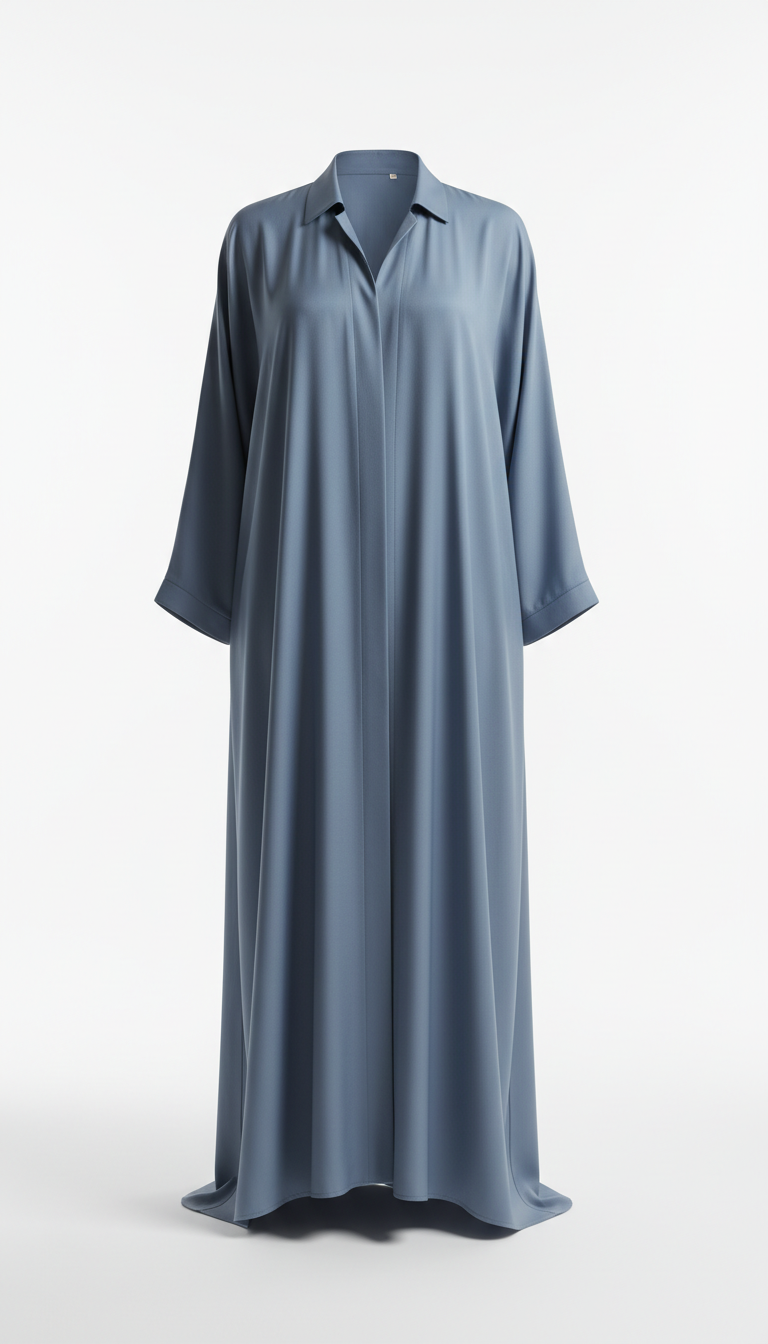 Dusty Blue Silk Abaya with Tailored Drape